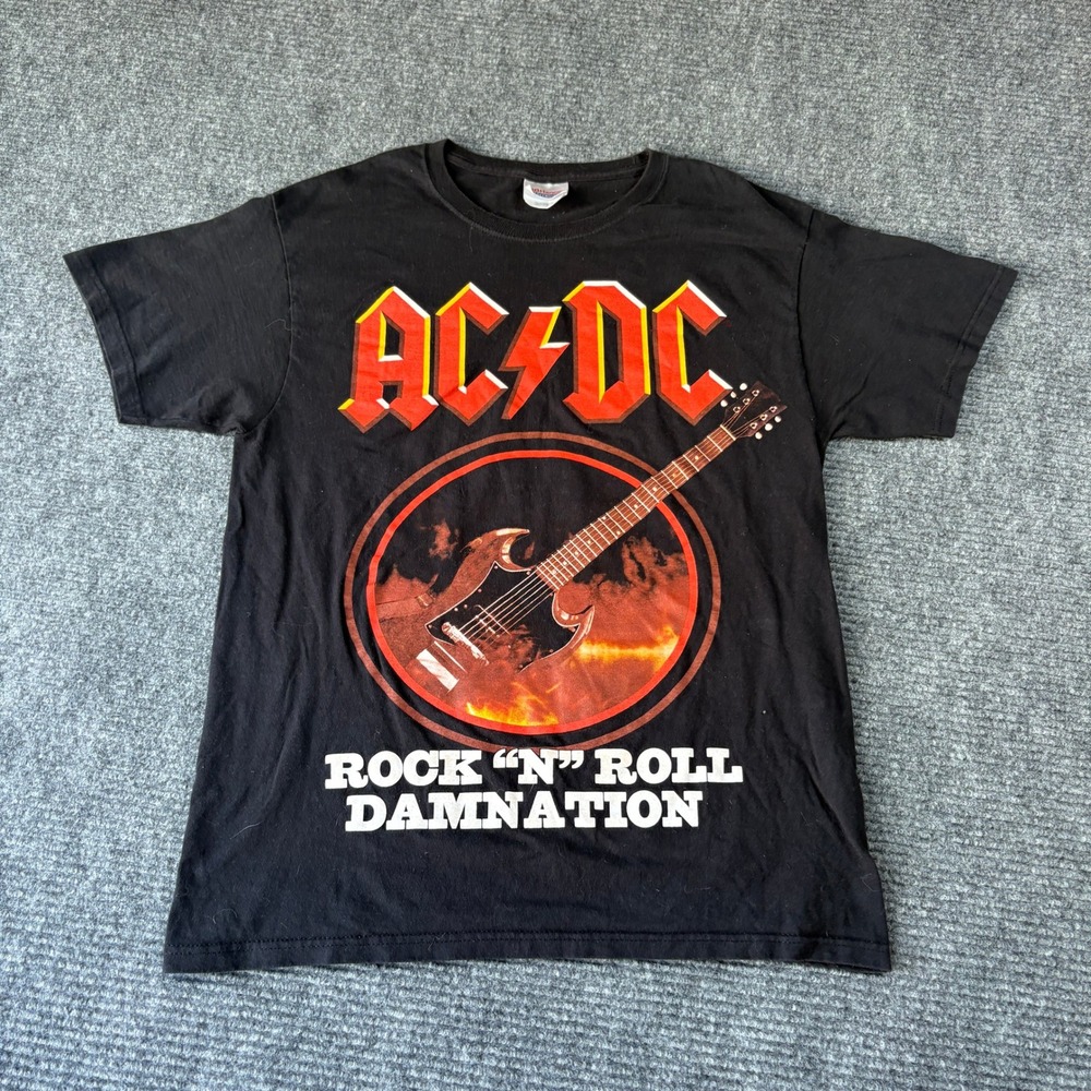 ACDC Rock N Roll Damnation Black Graphic T-Shirt Hanes Heavyweight Mens Medium